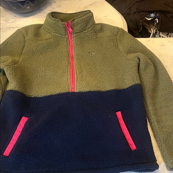 Vineyard Vines Green and Navy Teddy Jacket with Pink Accents - Picture 1 of 7